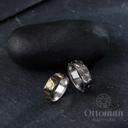 Taş Desenli Gümüş Alyans Set