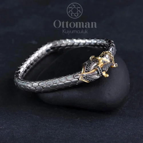 Yılan Desenli Kılıç Model Gümüş Erkek Bileklik