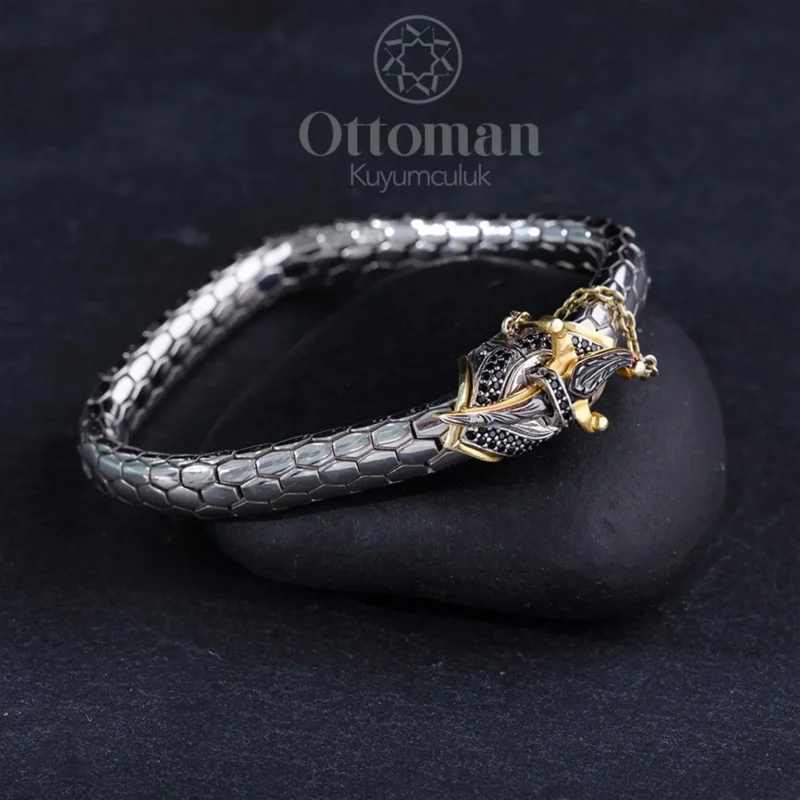 Yılan Desenli Kılıç Model Gümüş Erkek Bileklik