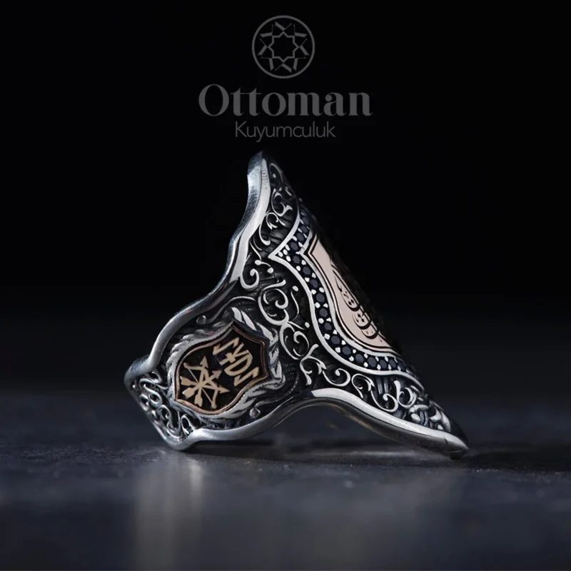 Zihgir Enfal Yazılı Gümüş Erkek Yüzük