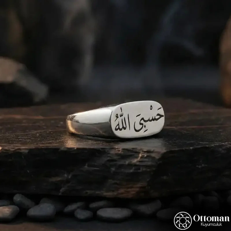 Hasbiyallah Yazılı Gümüş Erkek Yüzük