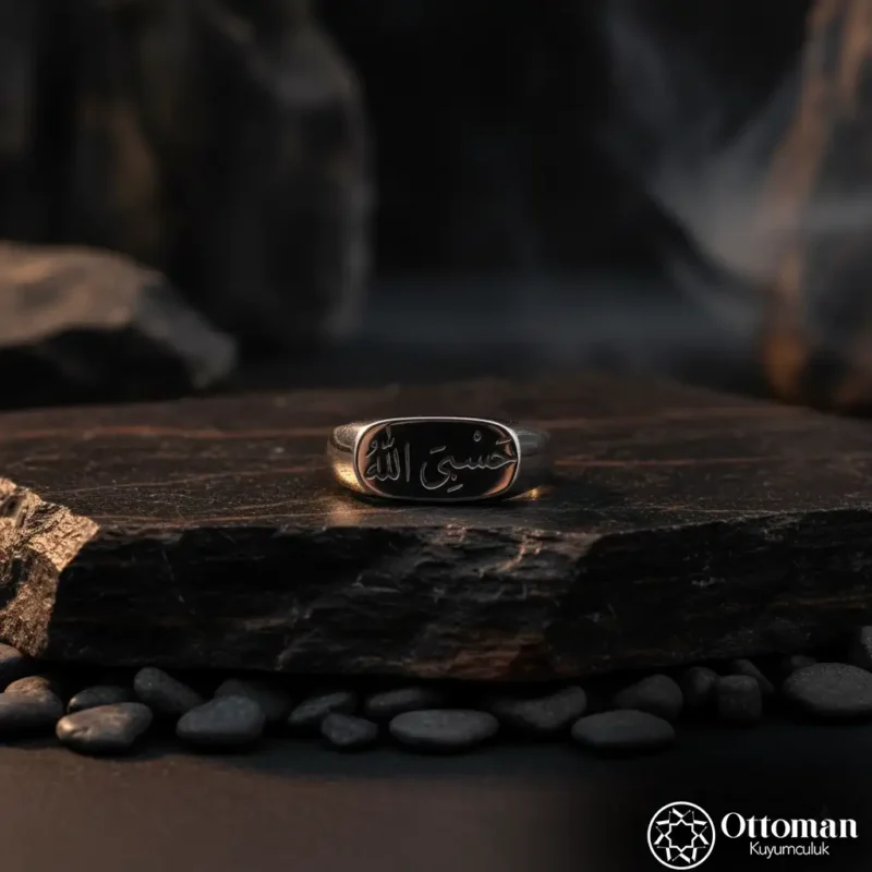 Hasbiyallah Yazılı Gümüş Erkek Yüzük