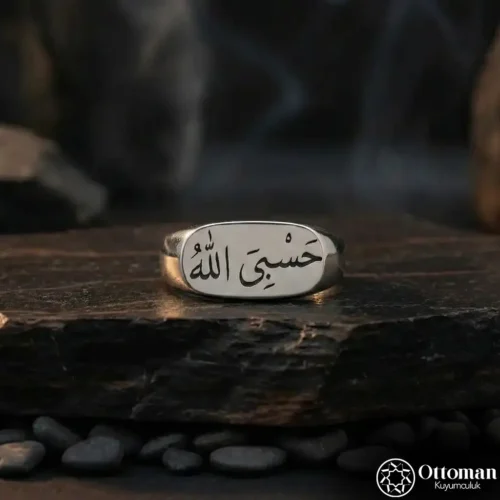 Hasbiyallah Yazılı Gümüş Erkek Yüzük