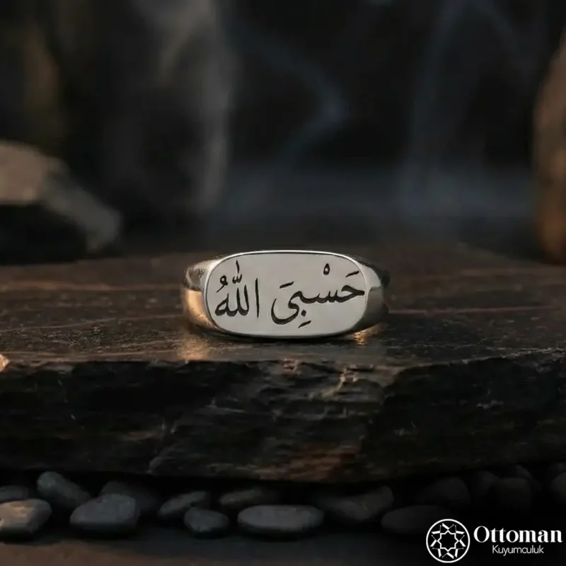 Hasbiyallah Yazılı Gümüş Erkek Yüzük