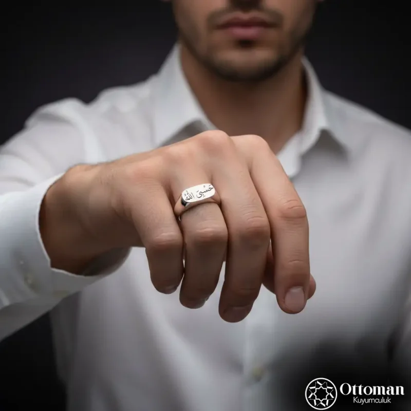 Hasbiyallah Yazılı Gümüş Erkek Yüzük