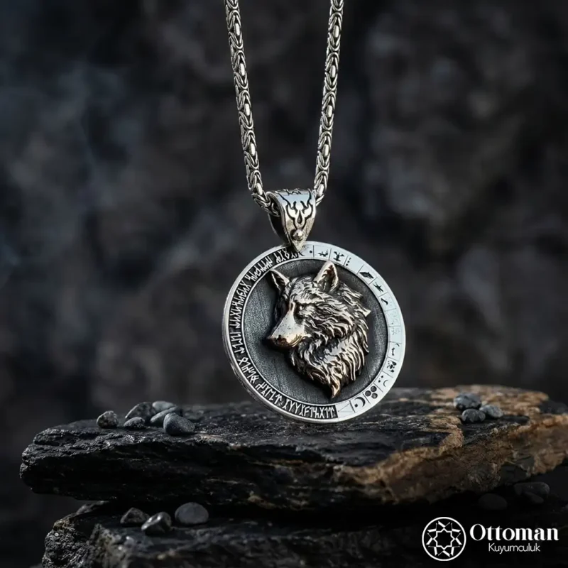 Bozkurt Figürlü Gümüş Erkek Kolye