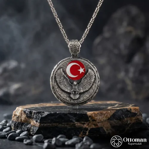 Ayyıldızlı Kartal Gümüş Erkek Kolye