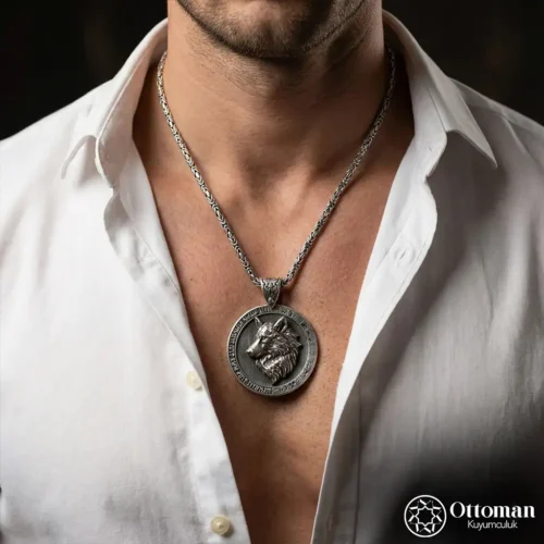 Bozkurt Figürlü Gümüş Erkek Kolye