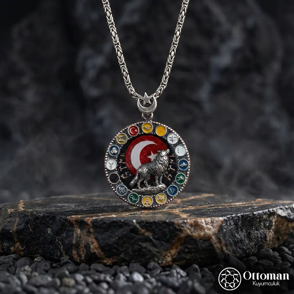 Grey Wolf Silver Men's Medallion Necklace