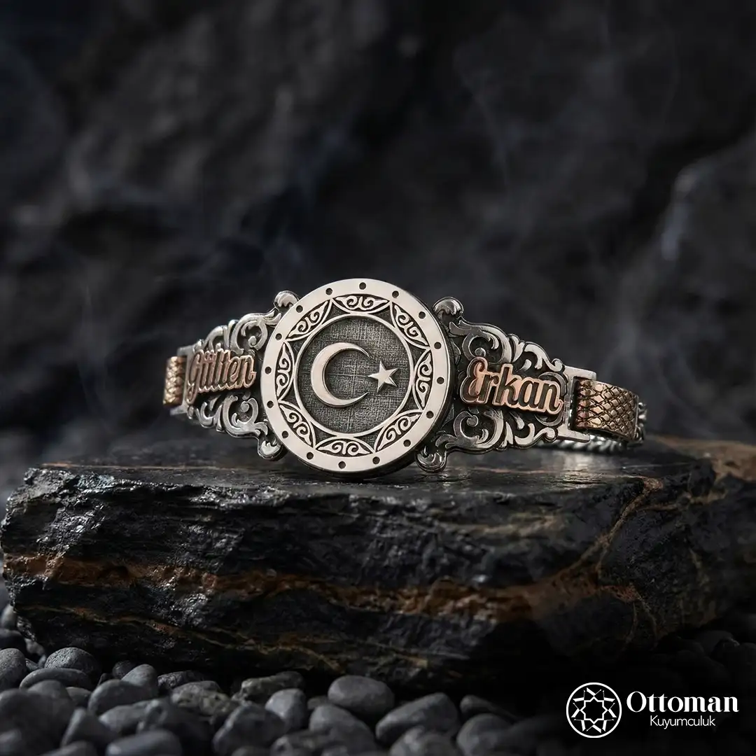 Star and Crescent Silver Men's Bracelet
