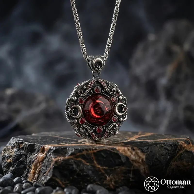 Ay Yıldız Gümüş Madalyon Kolye