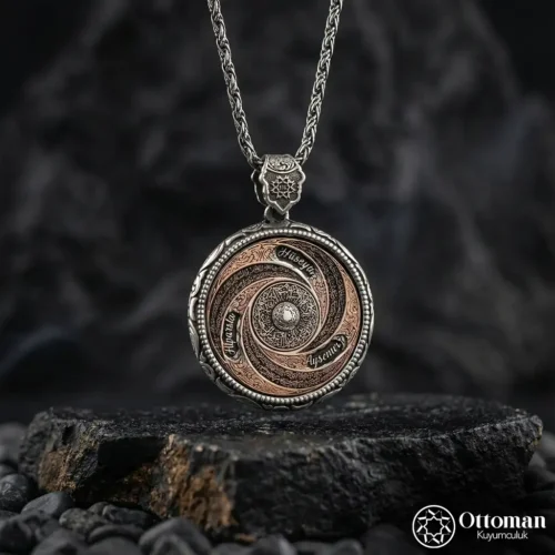 Dönerli Gümüş Madalyon Erkek Kolye