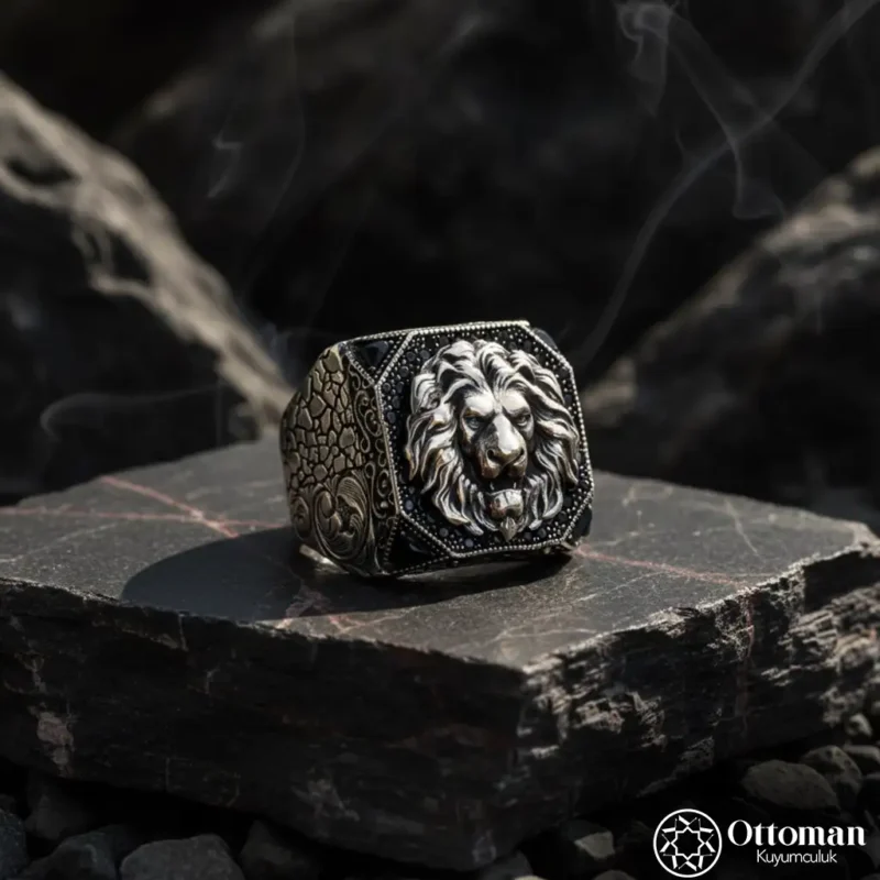 Aslan Figürlü Gümüş Erkek Yüzük