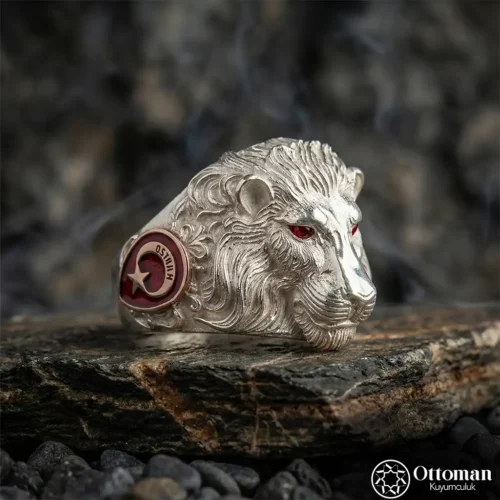 Aslan Figürlü Gümüş Erkek Yüzük