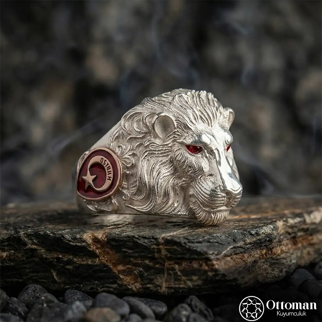 Lion Figured Silver Men's Ring