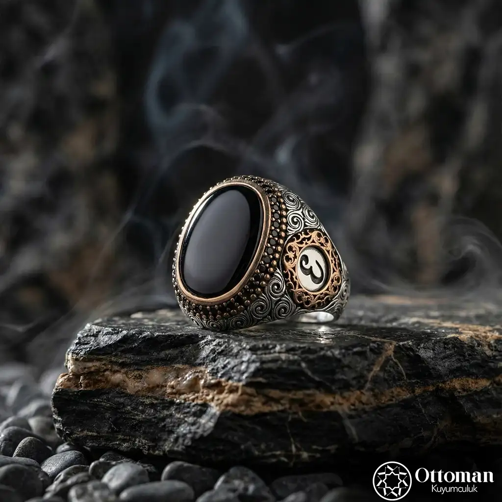 Amber Stone-set Silver Men's Ring