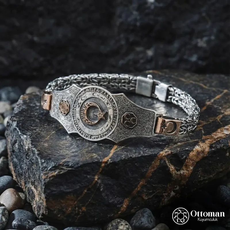 16 Türk Devleti Motifli Gümüş Erkek Bileklik