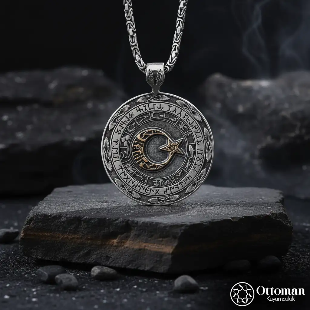 Personalized Star and Crescent Silver Men's Necklace
