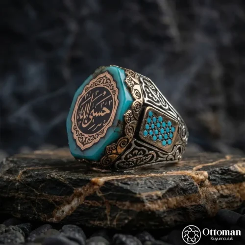 Hasbiyallah Yazılı Gümüş Erkek Yüzük