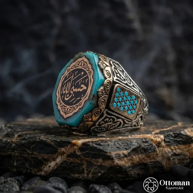 Hasbiyallah Yazılı Gümüş Erkek Yüzük