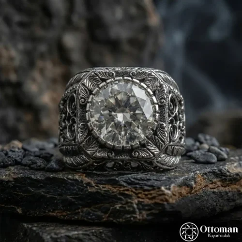 Mozanit Taşlı Gümüş Erkek Yüzük