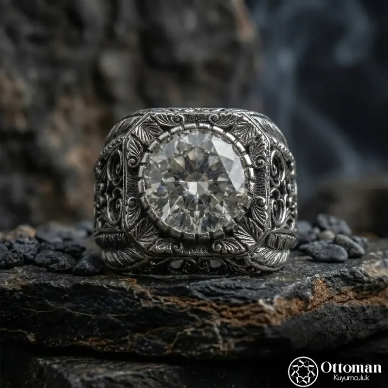 Mozanit Taşlı Gümüş Erkek Yüzük