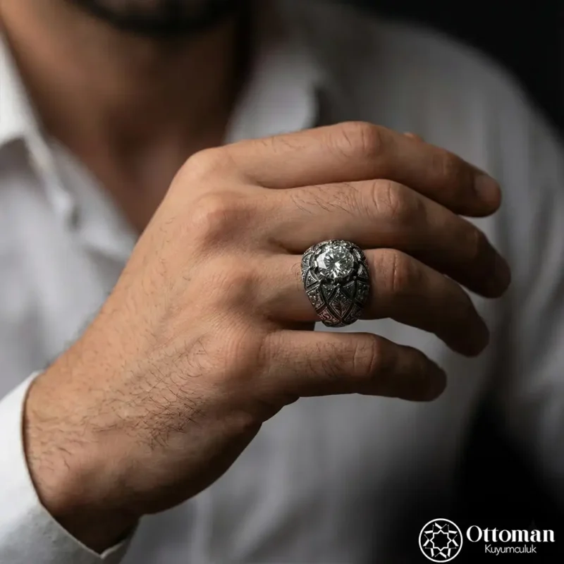 1 Mozanit Taşlı Gümüş Erkek Yüzük