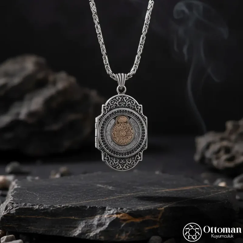 Kapaklı Gümüş Madalyon Erkek Kolye