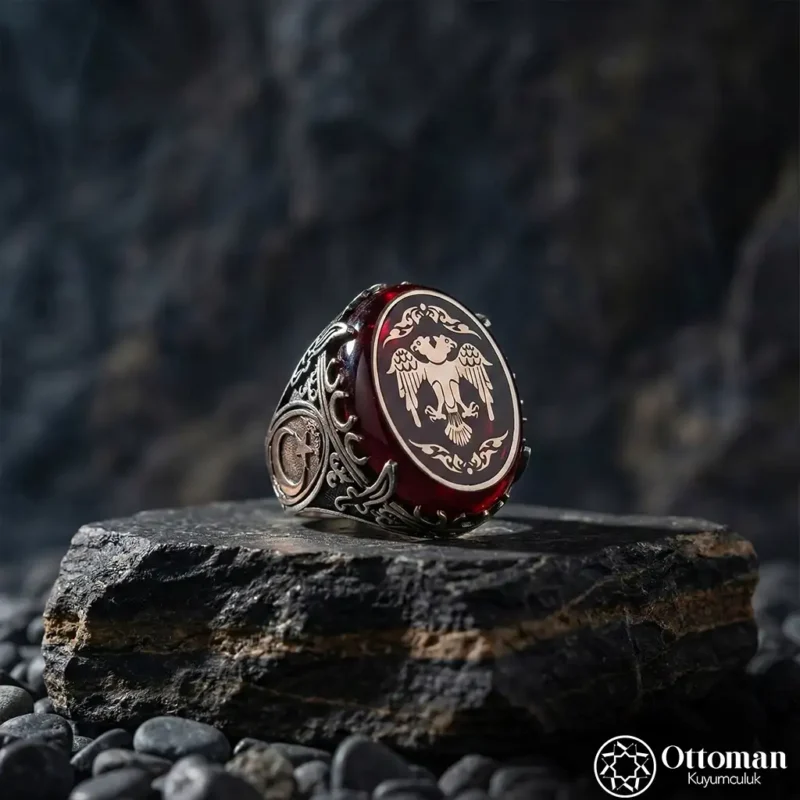 Çift Başlı Kartal Gümüş Erkek Yüzük