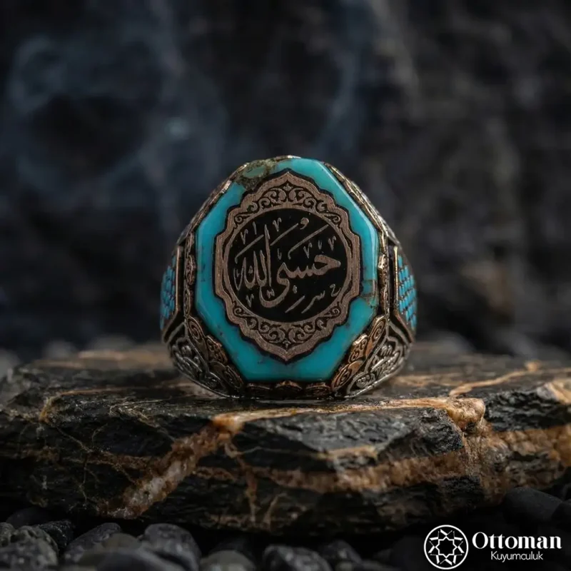 Hasbiyallah Yazılı Gümüş Erkek Yüzük