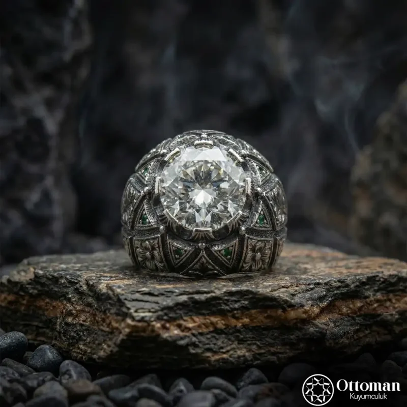 2 Mozanit Taşlı Gümüş Erkek Yüzük