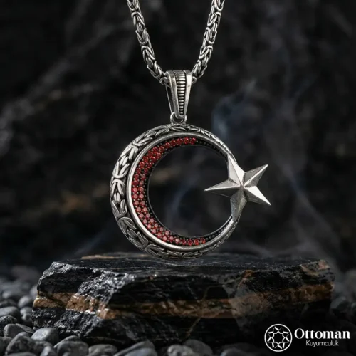 Ay Yıldız Madalyon Gümüş Erkek Kolye
