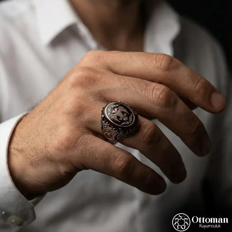 Çift Başlı Kartal Gümüş Erkek Yüzük