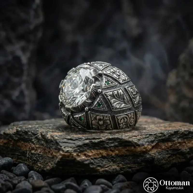 3 Mozanit Taşlı Gümüş Erkek Yüzük