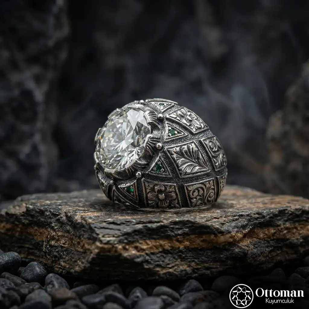 Mozanit Stone-set Silver Men's Ring