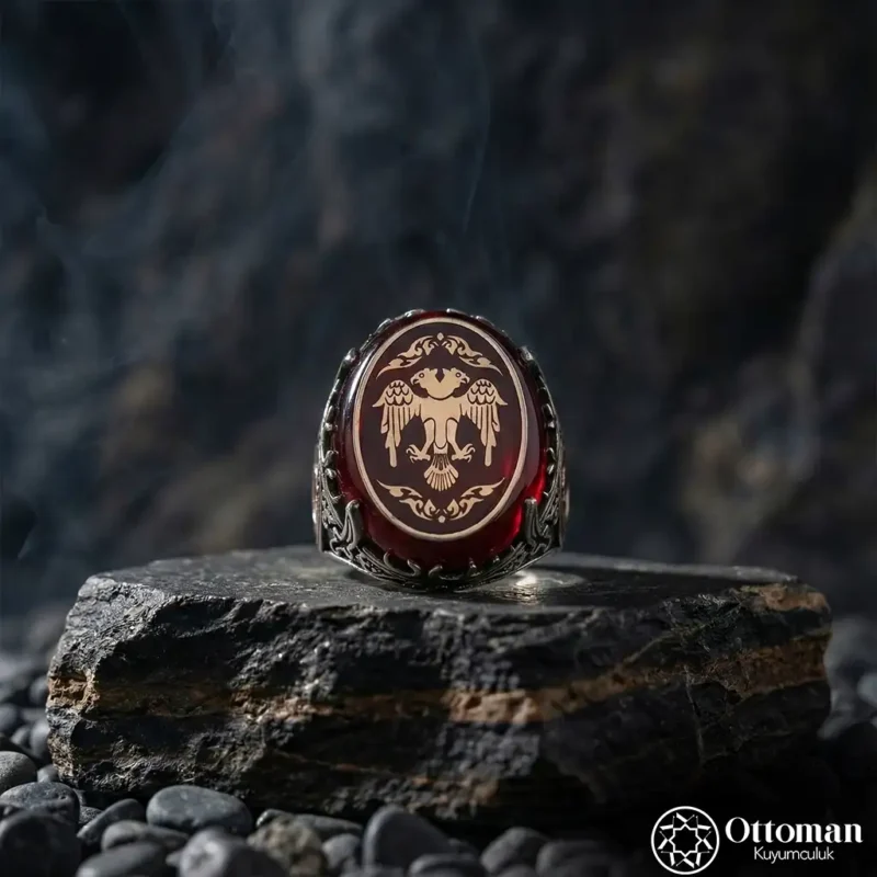 Çift Başlı Kartal Gümüş Erkek Yüzük