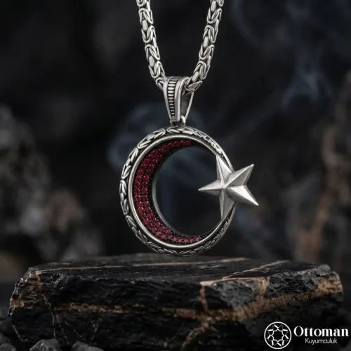 4 Ay Yıldız Madalyon Gümüş Erkek Kolye