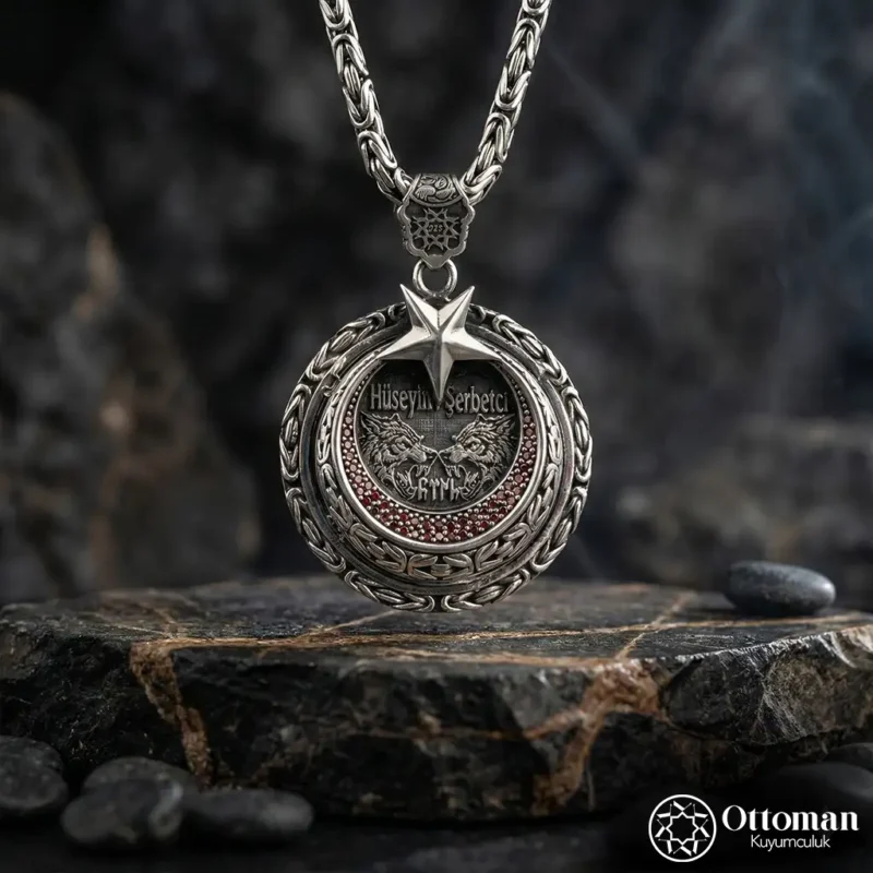 Ay Yıldız Model Gümüş Erkek Kolye