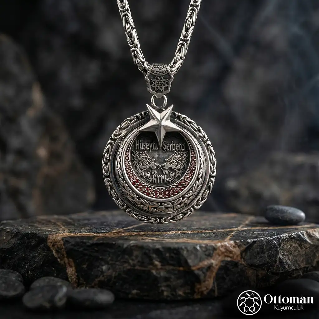 Star and Crescent Silver Men's Necklace