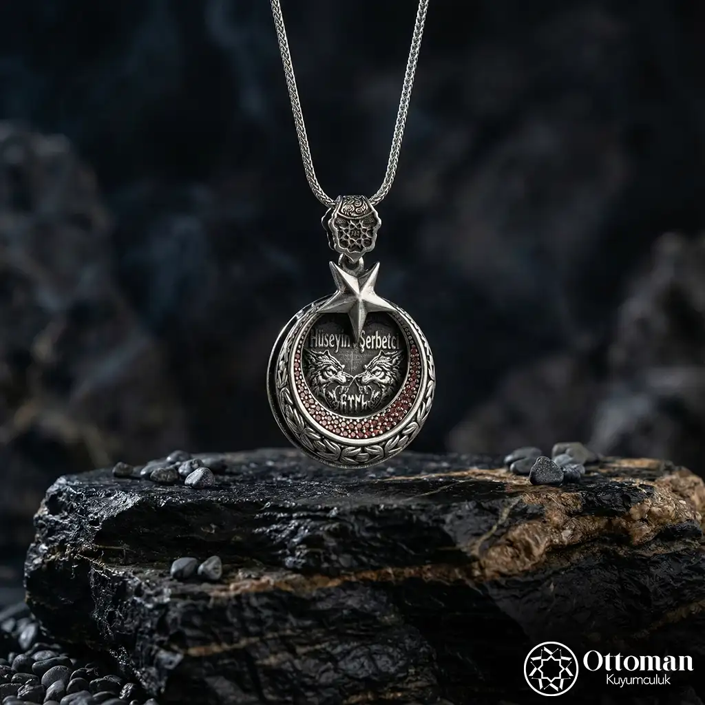 Personalized Star and Crescent Silver Men's Necklace