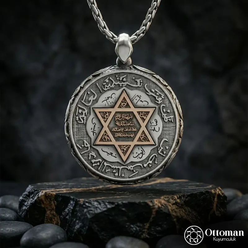 Süleyman Mührü Madalyon Gümüş Erkek Kolye