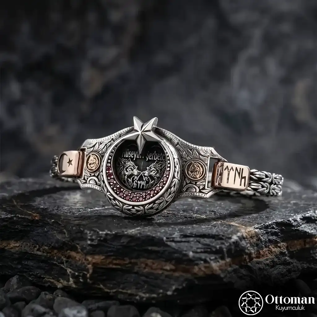 Star and Crescent Silver Men's Bracelet