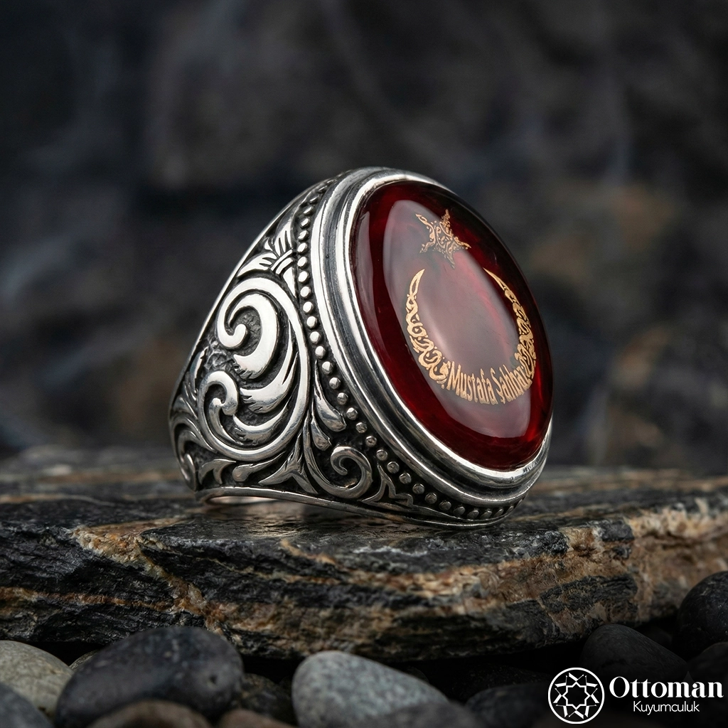 Personalized Star and Crescent Silver Men's Ring