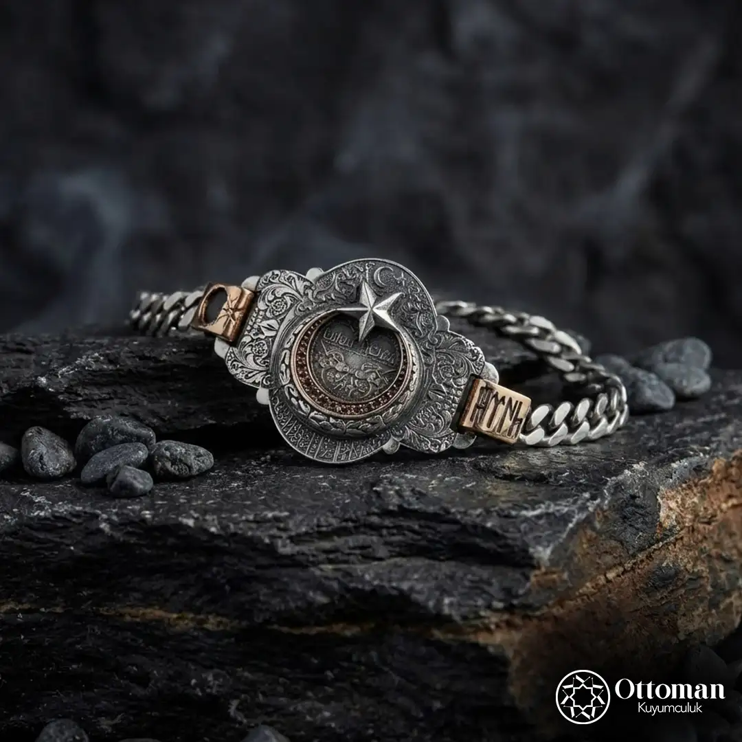 Star and Crescent Seri Silver Men's Bracelet