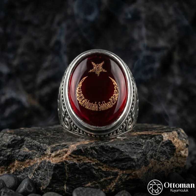 İsimli Ay Yıldız Gümüş Erkek Yüzük