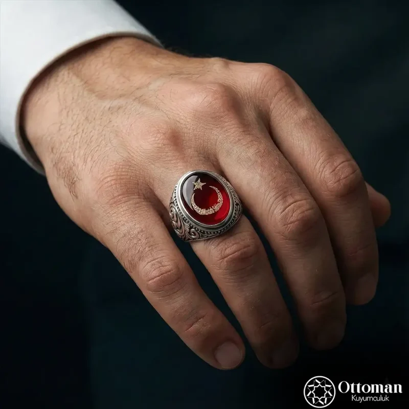 İsimli Ay Yıldız Gümüş Erkek Yüzük