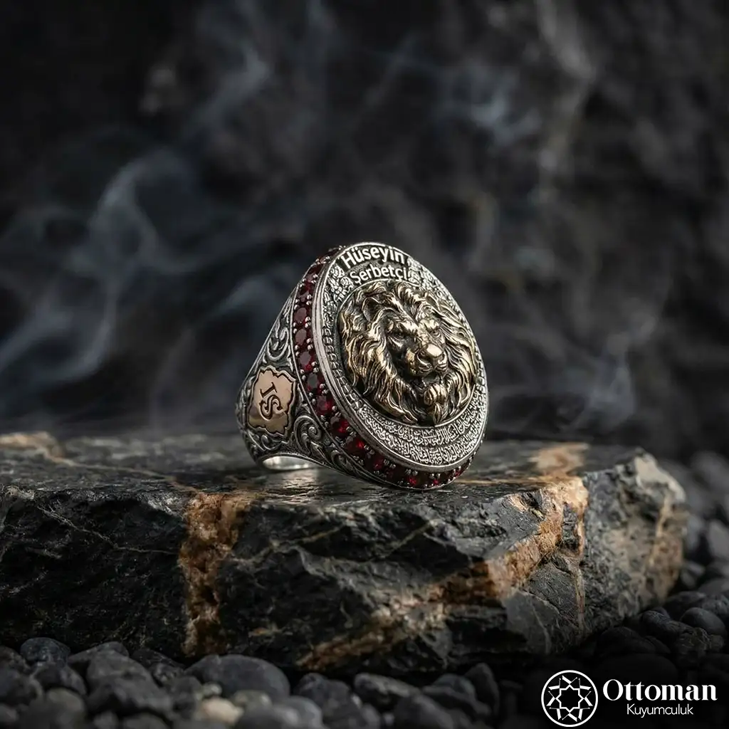 Personalized Lion Figured Silver Men's Ring