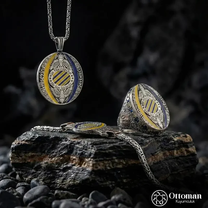 Kişiye Özel İsimli Üçlü Renkli Gümüş Erkek Takı Set