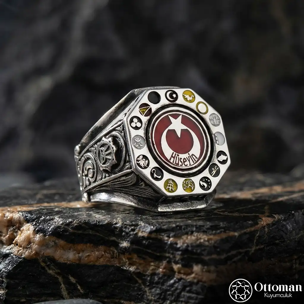 Personalized 16 Turkish State Silver Men's Ring