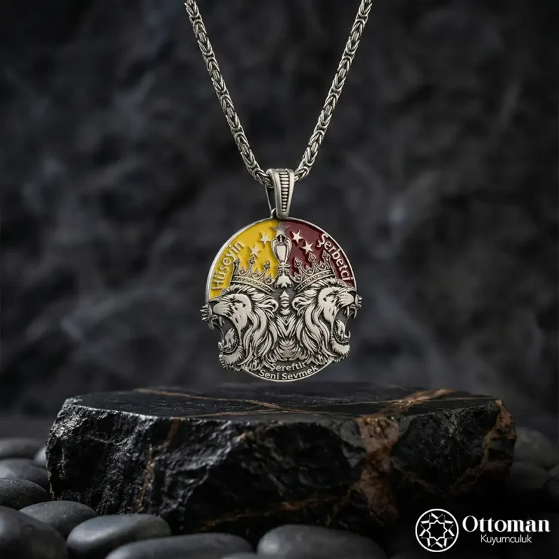 Renkli Gümüş Erkek Madalyon Kolye